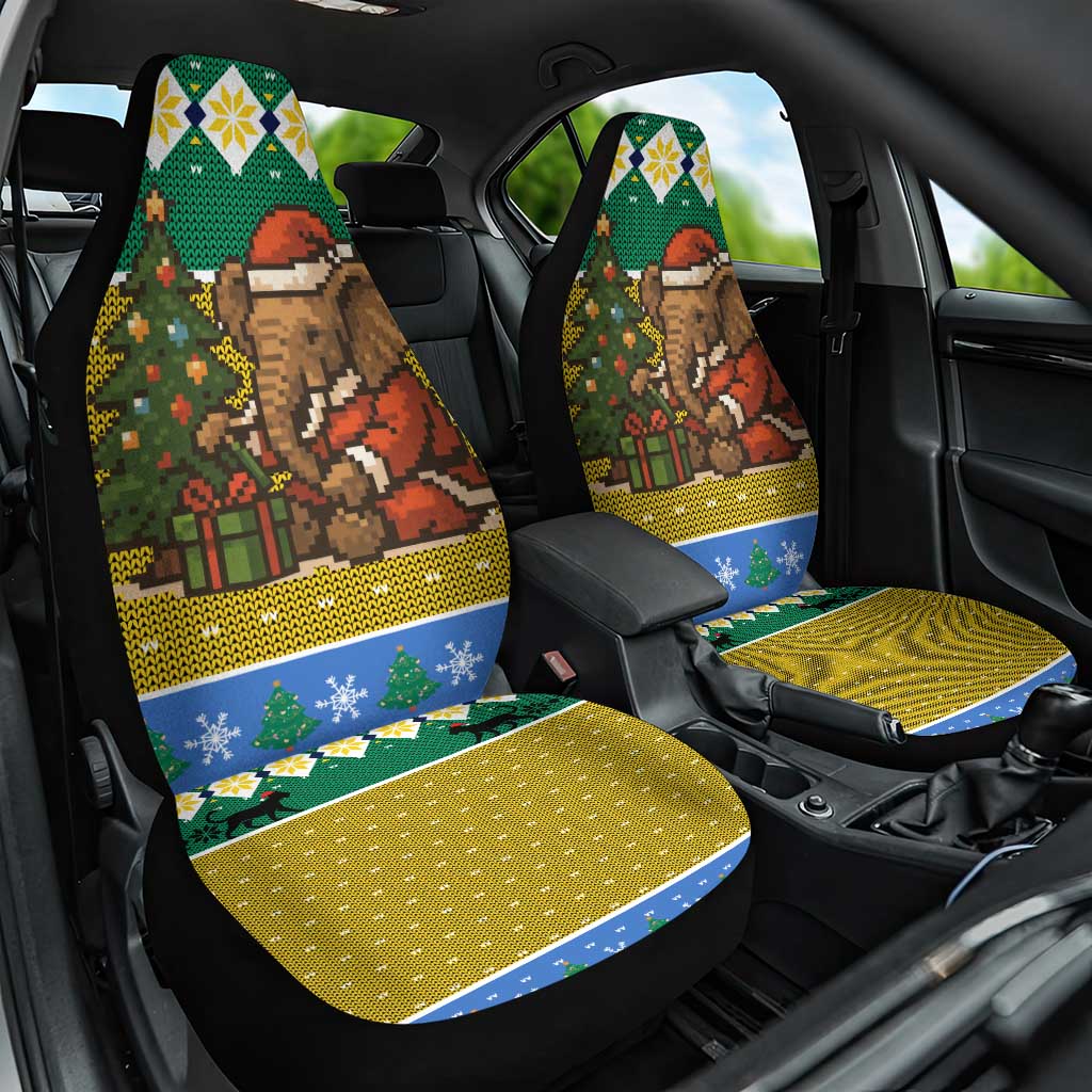 Gabon Christmas Car Seat Cover with Pixel Art Elephant Santa Christmas Tree and Flag Colors Pattern - Wonder Print Shop
