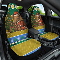 Gabon Christmas Car Seat Cover with Pixel Art Elephant Santa Christmas Tree and Flag Colors Pattern - Wonder Print Shop