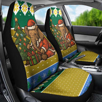 Gabon Christmas Car Seat Cover with Pixel Art Elephant Santa Christmas Tree and Flag Colors Pattern - Wonder Print Shop