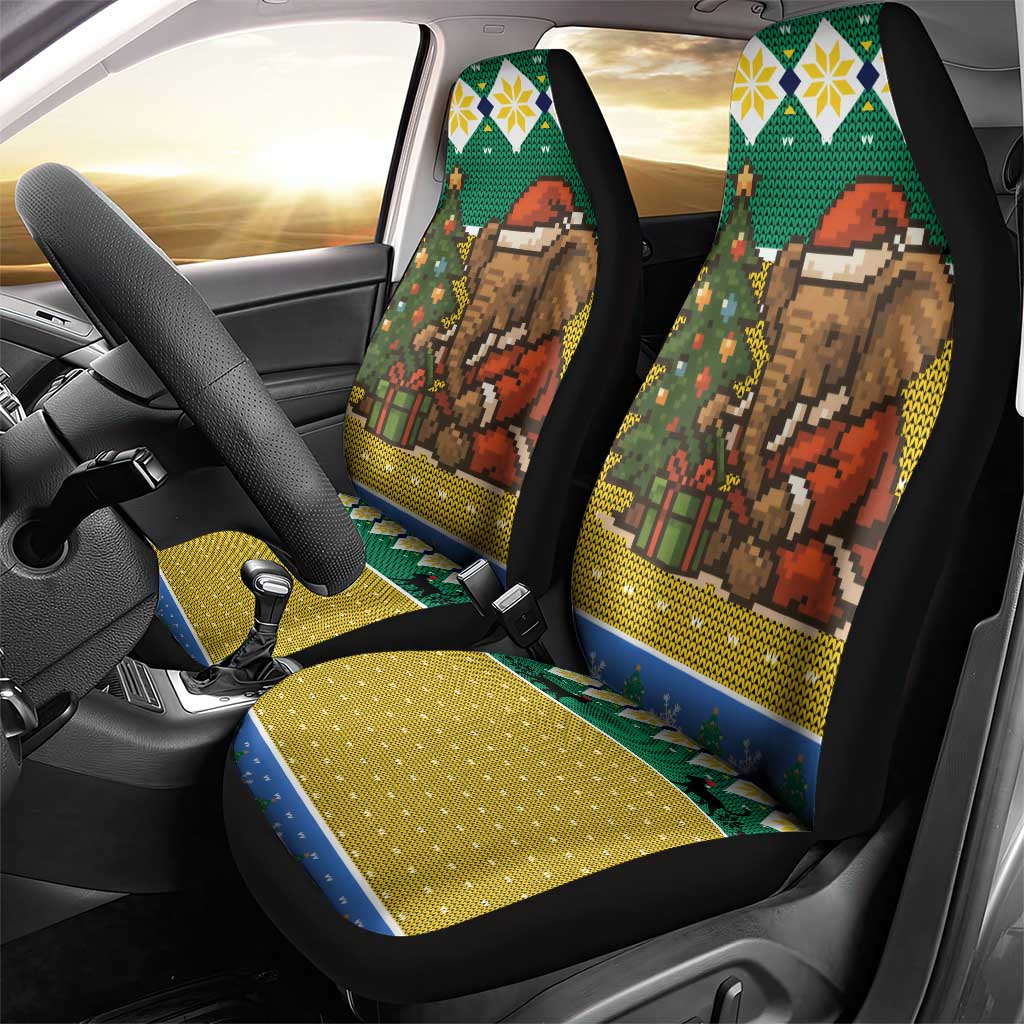 Gabon Christmas Car Seat Cover with Pixel Art Elephant Santa Christmas Tree and Flag Colors Pattern - Wonder Print Shop