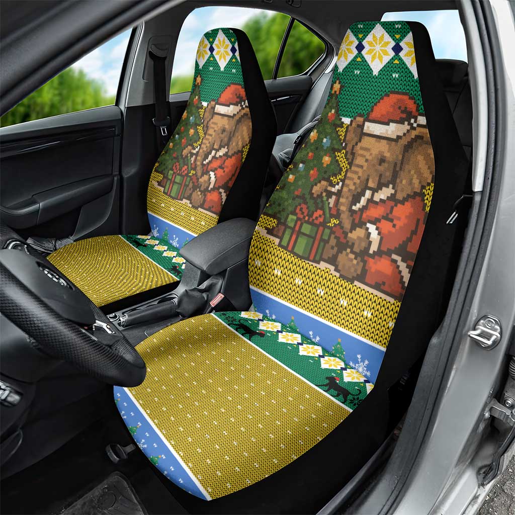 Gabon Christmas Car Seat Cover with Pixel Art Elephant Santa Christmas Tree and Flag Colors Pattern - Wonder Print Shop