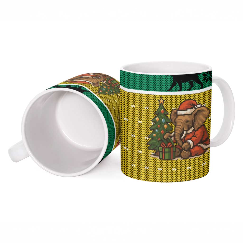 Gabon Christmas Ceramic Mug with Pixel Art Elephant Santa Christmas Tree and Flag Colors Pattern - Wonder Print Shop
