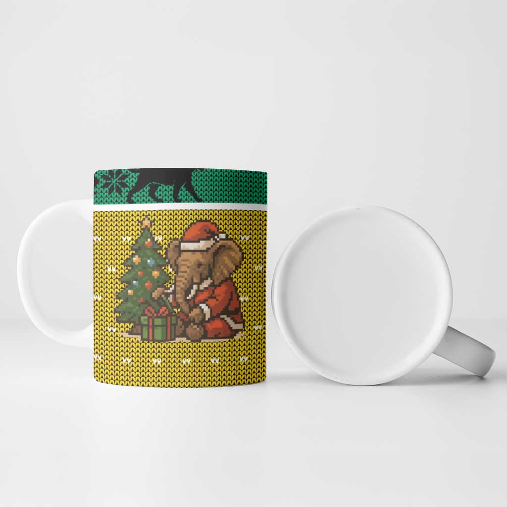 Gabon Christmas Ceramic Mug with Pixel Art Elephant Santa Christmas Tree and Flag Colors Pattern - Wonder Print Shop