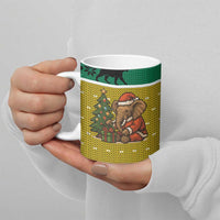 Gabon Christmas Ceramic Mug with Pixel Art Elephant Santa Christmas Tree and Flag Colors Pattern - Wonder Print Shop
