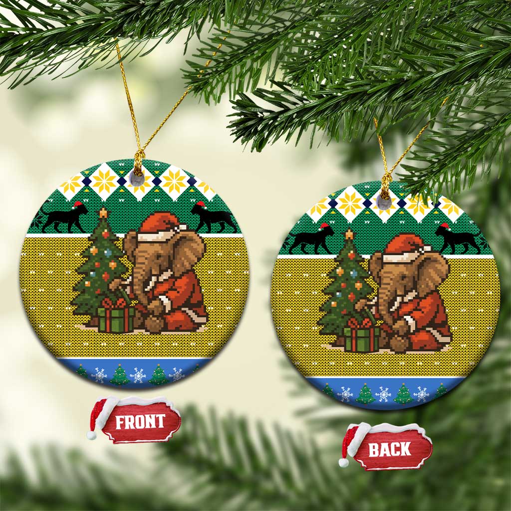 Gabon Christmas Ceramic Ornament with Pixel Art Elephant Santa Christmas Tree and Flag Colors Pattern - Wonder Print Shop