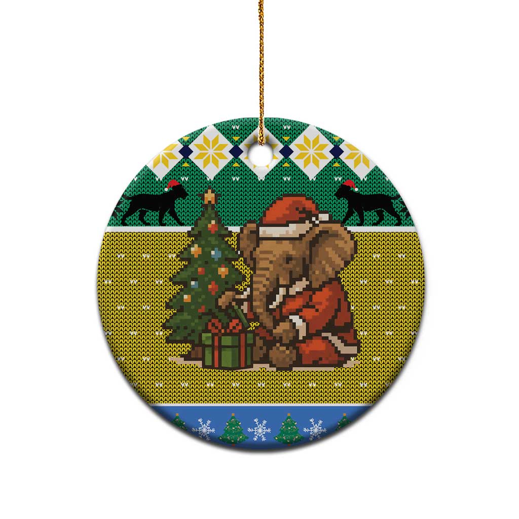 Gabon Christmas Ceramic Ornament with Pixel Art Elephant Santa Christmas Tree and Flag Colors Pattern - Wonder Print Shop