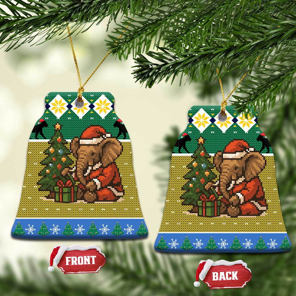 Gabon Christmas Ceramic Ornament with Pixel Art Elephant Santa Christmas Tree and Flag Colors Pattern - Wonder Print Shop