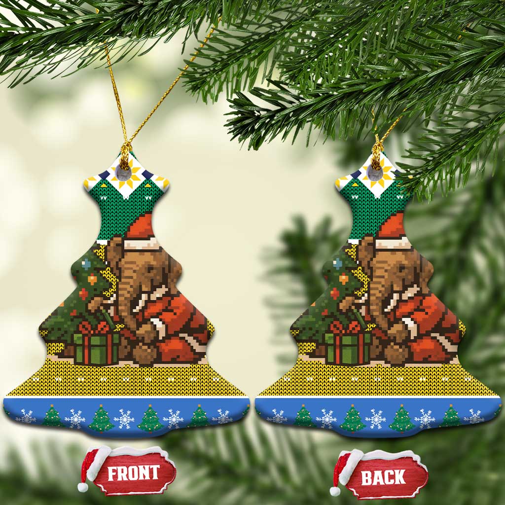 Gabon Christmas Ceramic Ornament with Pixel Art Elephant Santa Christmas Tree and Flag Colors Pattern - Wonder Print Shop
