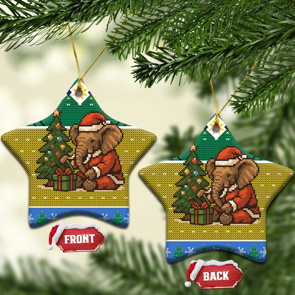 Gabon Christmas Ceramic Ornament with Pixel Art Elephant Santa Christmas Tree and Flag Colors Pattern - Wonder Print Shop