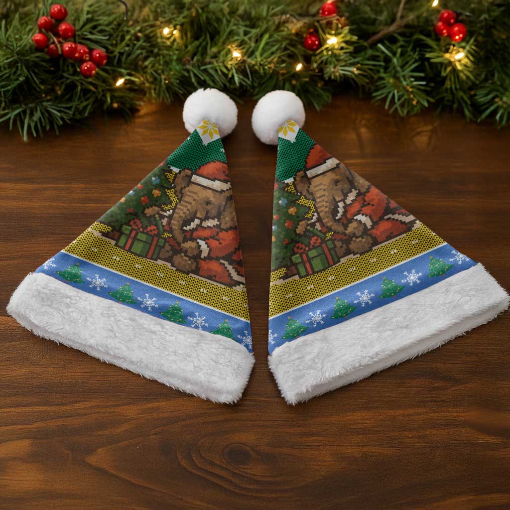 Gabon Christmas Santa Hat with Pixel Art Elephant Santa Christmas Tree and Flag Colors Pattern - Wonder Print Shop