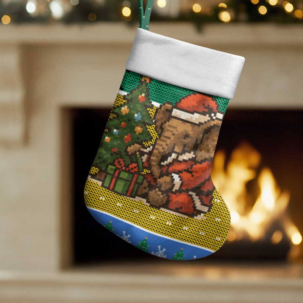 Gabon Christmas Stocking with Pixel Art Elephant Santa Christmas Tree and Flag Colors Pattern - Wonder Print Shop
