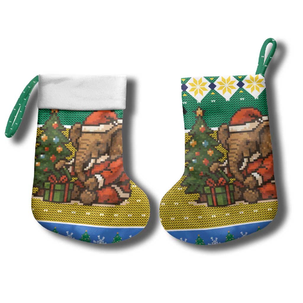 Gabon Christmas Stocking with Pixel Art Elephant Santa Christmas Tree and Flag Colors Pattern - Wonder Print Shop