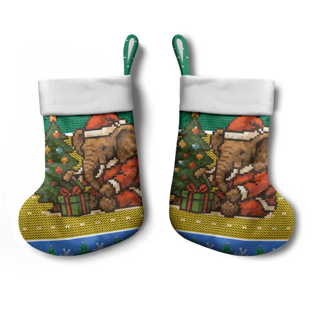 Gabon Christmas Stocking with Pixel Art Elephant Santa Christmas Tree and Flag Colors Pattern - Wonder Print Shop