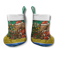 Gabon Christmas Stocking with Pixel Art Elephant Santa Christmas Tree and Flag Colors Pattern - Wonder Print Shop