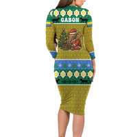 Gabon Christmas Family Matching Long Sleeve Bodycon Dress and Hawaiian Shirt with Pixel Art Elephant Santa Christmas Tree and Flag Colors Pattern - Wonder Print Shop