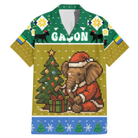 Gabon Christmas Family Matching Mermaid Dress and Hawaiian Shirt with Pixel Art Elephant Santa Christmas Tree and Flag Colors Pattern - Wonder Print Shop