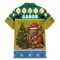Gabon Christmas Family Matching Mermaid Dress and Hawaiian Shirt with Pixel Art Elephant Santa Christmas Tree and Flag Colors Pattern - Wonder Print Shop