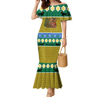 Gabon Christmas Family Matching Mermaid Dress and Hawaiian Shirt with Pixel Art Elephant Santa Christmas Tree and Flag Colors Pattern - Wonder Print Shop