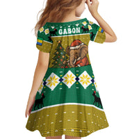 Gabon Christmas Family Matching Off The Shoulder Long Sleeve Dress and Hawaiian Shirt with Pixel Art Elephant Santa Christmas Tree and Flag Colors Pattern - Wonder Print Shop