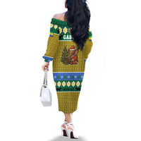 Gabon Christmas Family Matching Off The Shoulder Long Sleeve Dress and Hawaiian Shirt with Pixel Art Elephant Santa Christmas Tree and Flag Colors Pattern - Wonder Print Shop