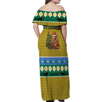 Gabon Christmas Family Matching Off Shoulder Maxi Dress and Hawaiian Shirt with Pixel Art Elephant Santa Christmas Tree and Flag Colors Pattern - Wonder Print Shop