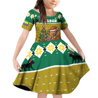 Gabon Christmas Family Matching Off Shoulder Short Dress and Hawaiian Shirt with Pixel Art Elephant Santa Christmas Tree and Flag Colors Pattern - Wonder Print Shop