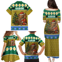 Gabon Christmas Family Matching Puletasi and Hawaiian Shirt with Pixel Art Elephant Santa Christmas Tree and Flag Colors Pattern - Wonder Print Shop