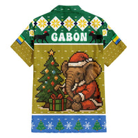 Gabon Christmas Family Matching Puletasi and Hawaiian Shirt with Pixel Art Elephant Santa Christmas Tree and Flag Colors Pattern - Wonder Print Shop