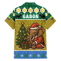 Gabon Christmas Family Matching Short Sleeve Bodycon Dress and Hawaiian Shirt with Pixel Art Elephant Santa Christmas Tree and Flag Colors Pattern - Wonder Print Shop
