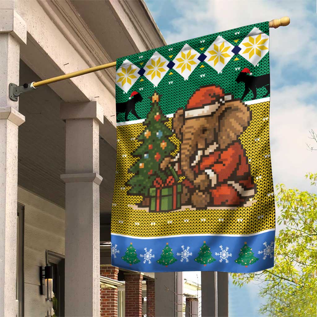 Gabon Christmas Garden Flag with Pixel Art Elephant Santa Christmas Tree and Flag Colors Pattern - Wonder Print Shop