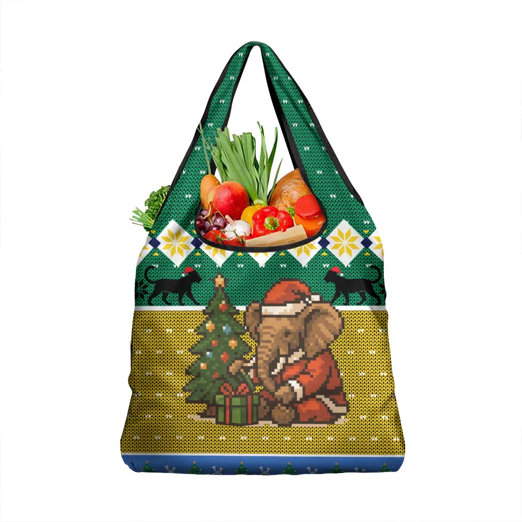 Gabon Christmas Grocery Bag with Pixel Art Elephant Santa Christmas Tree and Flag Colors Pattern - Wonder Print Shop