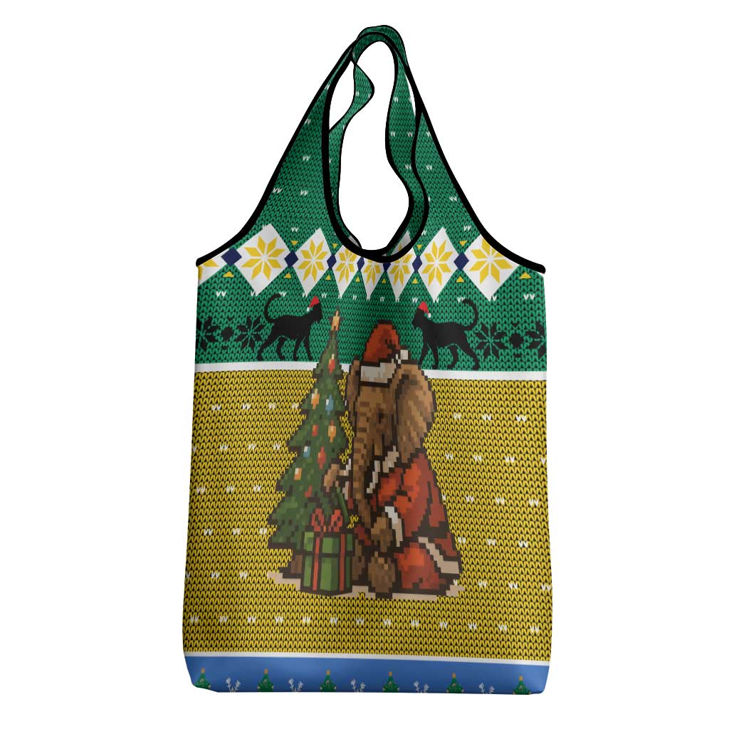 Gabon Christmas Grocery Bag with Pixel Art Elephant Santa Christmas Tree and Flag Colors Pattern - Wonder Print Shop