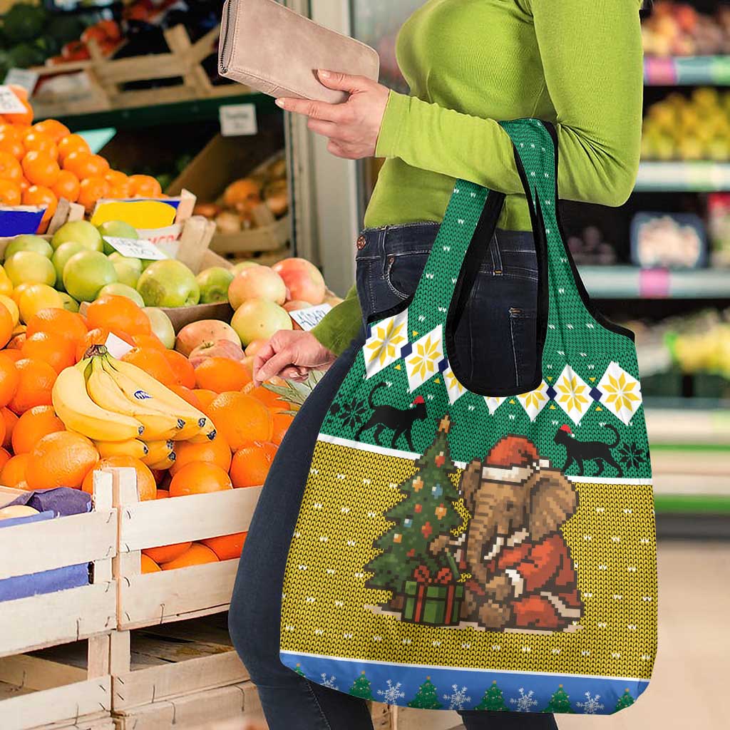 Gabon Christmas Grocery Bag with Pixel Art Elephant Santa Christmas Tree and Flag Colors Pattern - Wonder Print Shop