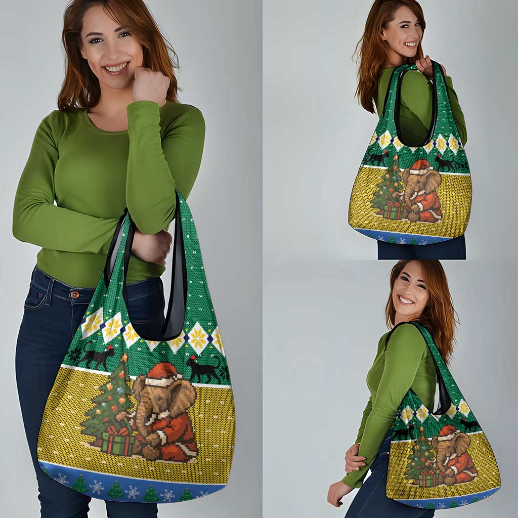 Gabon Christmas Grocery Bag with Pixel Art Elephant Santa Christmas Tree and Flag Colors Pattern - Wonder Print Shop