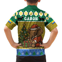 Gabon Christmas Hawaiian Shirt with Pixel Art Elephant Santa Christmas Tree and Flag Colors Pattern - Wonder Print Shop