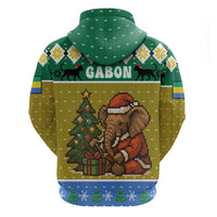 Gabon Christmas Hoodie with Pixel Art Elephant Santa Christmas Tree and Flag Colors Pattern - Wonder Print Shop