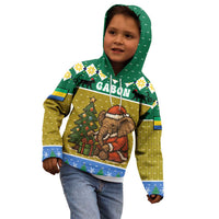 Gabon Christmas Kid Hoodie with Pixel Art Elephant Santa Christmas Tree and Flag Colors Pattern - Wonder Print Shop