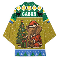 Gabon Christmas Kimono with Pixel Art Elephant Santa Christmas Tree and Flag Colors Pattern - Wonder Print Shop