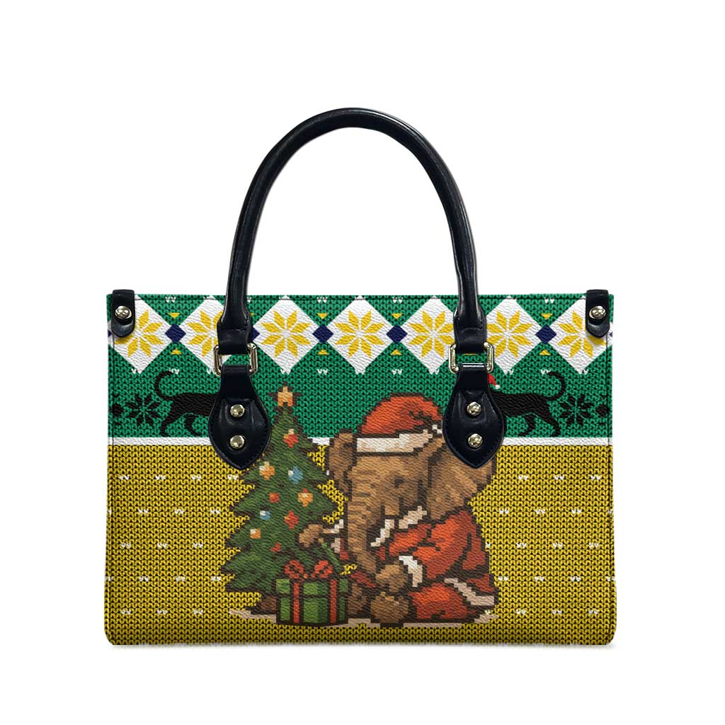 Gabon Christmas Leather Bag with Pixel Art Elephant Santa Christmas Tree and Flag Colors Pattern - Wonder Print Shop
