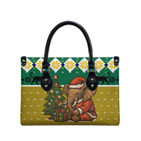 Gabon Christmas Leather Bag with Pixel Art Elephant Santa Christmas Tree and Flag Colors Pattern - Wonder Print Shop