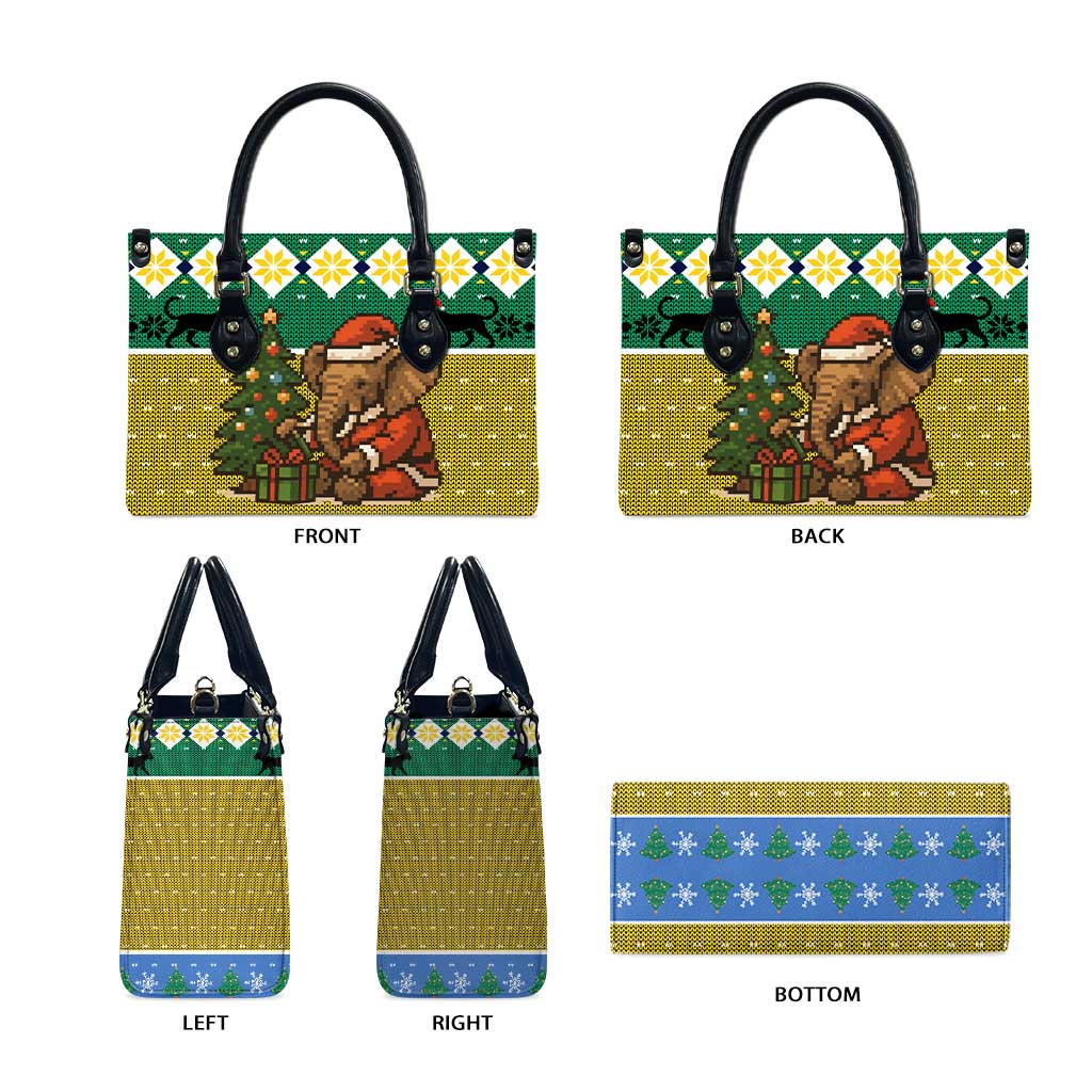 Gabon Christmas Leather Bag with Pixel Art Elephant Santa Christmas Tree and Flag Colors Pattern - Wonder Print Shop