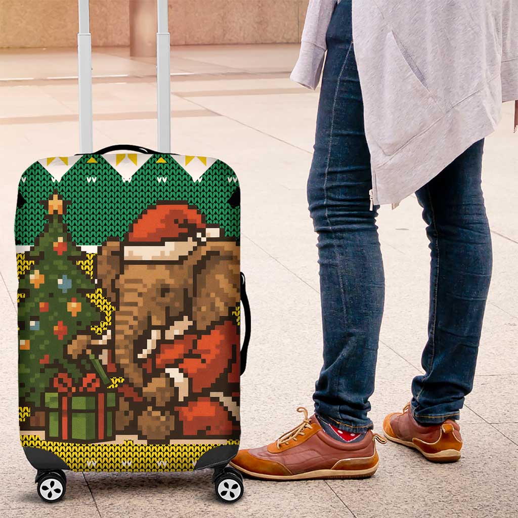 Gabon Christmas Luggage Cover with Pixel Art Elephant Santa Christmas Tree and Flag Colors Pattern - Wonder Print Shop
