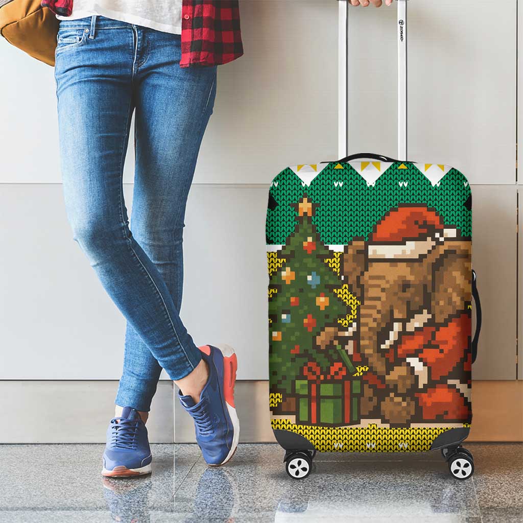 Gabon Christmas Luggage Cover with Pixel Art Elephant Santa Christmas Tree and Flag Colors Pattern - Wonder Print Shop