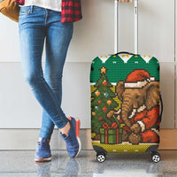 Gabon Christmas Luggage Cover with Pixel Art Elephant Santa Christmas Tree and Flag Colors Pattern - Wonder Print Shop