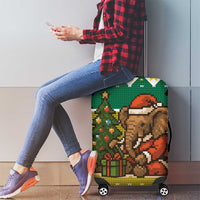 Gabon Christmas Luggage Cover with Pixel Art Elephant Santa Christmas Tree and Flag Colors Pattern - Wonder Print Shop