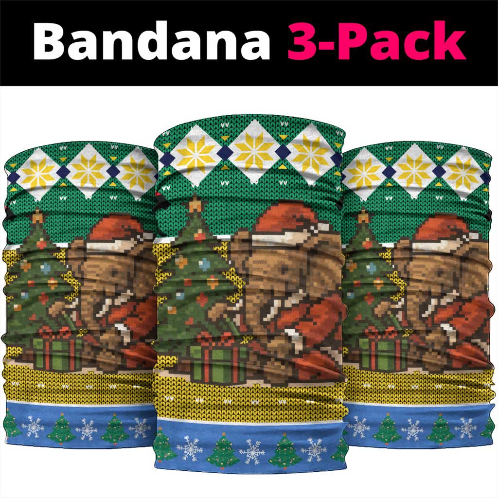 Gabon Christmas Neck Gaiter with Pixel Art Elephant Santa Christmas Tree and Flag Colors Pattern - Wonder Print Shop