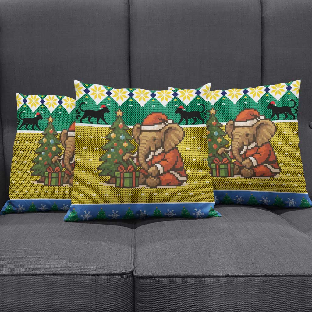 Gabon Christmas Pillow Cover with Pixel Art Elephant Santa Christmas Tree and Flag Colors Pattern - Wonder Print Shop