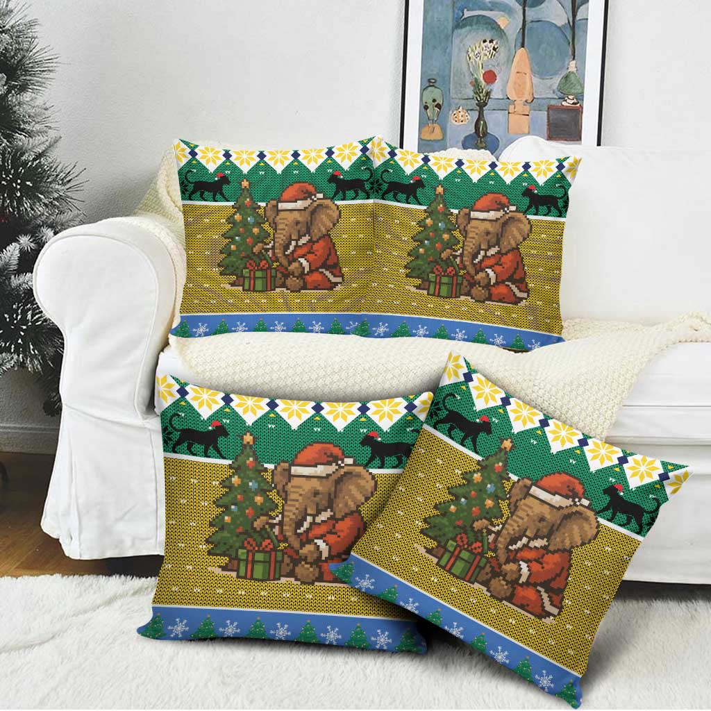 Gabon Christmas Pillow Cover with Pixel Art Elephant Santa Christmas Tree and Flag Colors Pattern - Wonder Print Shop