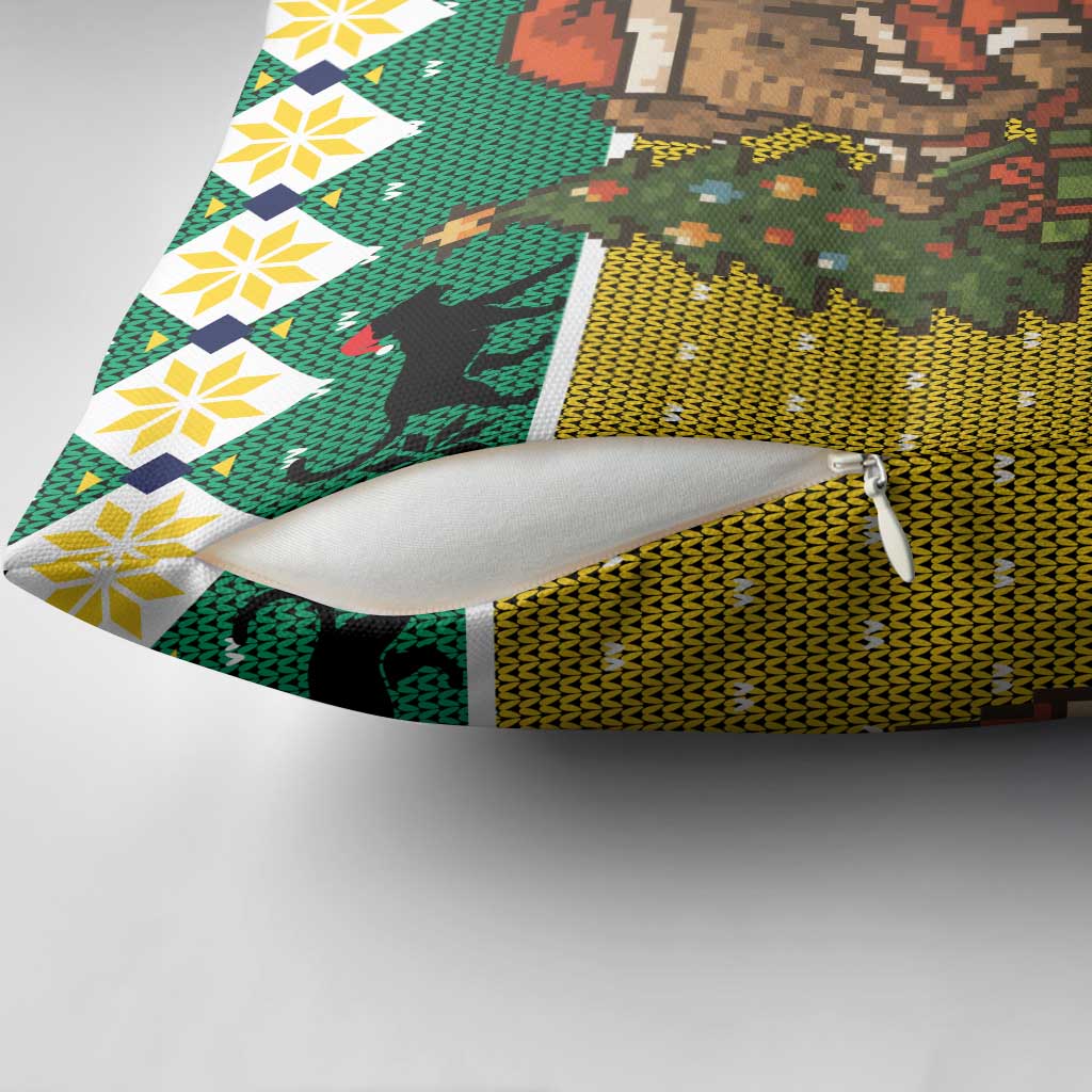 Gabon Christmas Pillow Cover with Pixel Art Elephant Santa Christmas Tree and Flag Colors Pattern - Wonder Print Shop