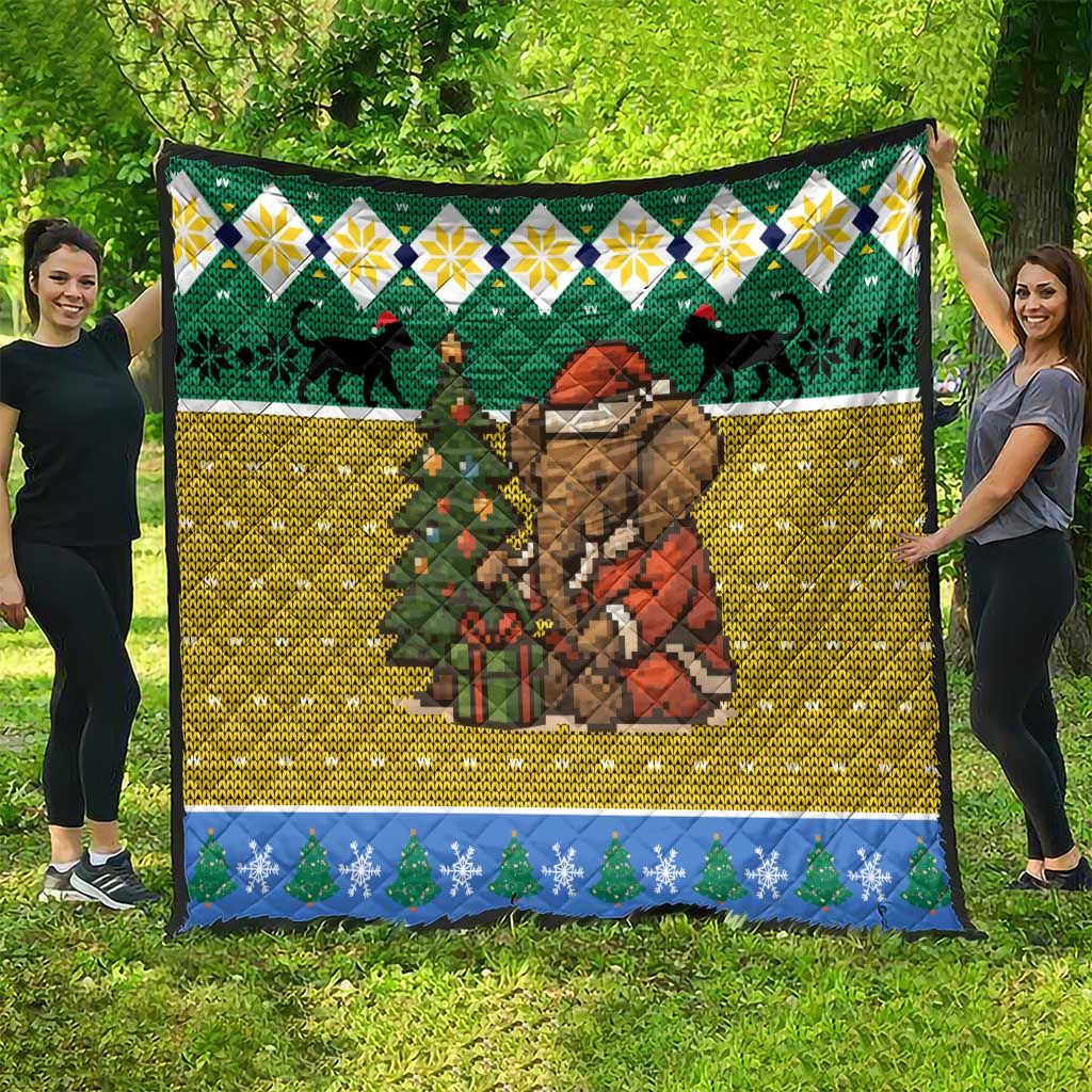 Gabon Christmas Quilt with Pixel Art Elephant Santa Christmas Tree and Flag Colors Pattern - Wonder Print Shop